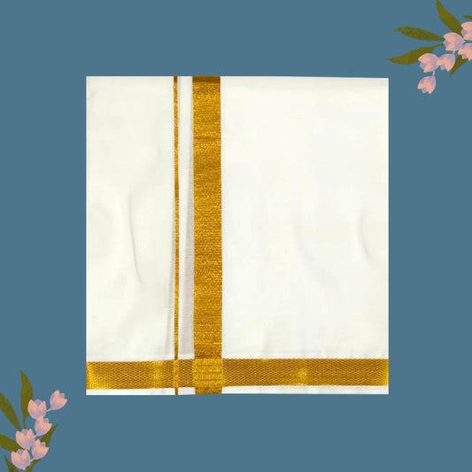White with  Gold Border Pure Cotton Men’s Dhoti