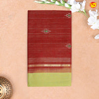 Lime Green with Brick Red Venkatagiri Pure Cotton Saree without Blouse