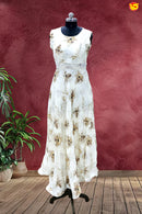 White Floral with Embroidery Work Ladies Branded Readymade Maxi Top