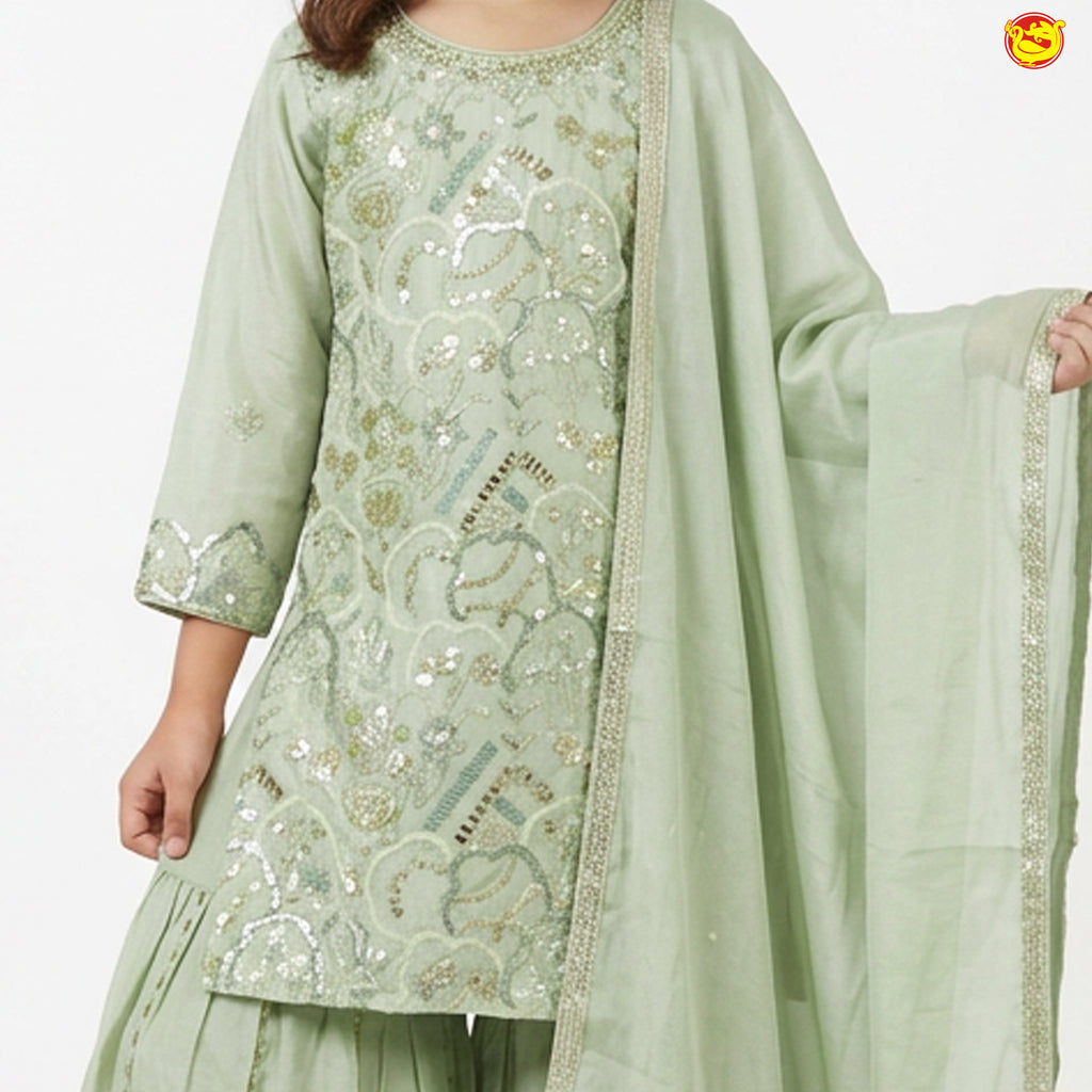 Pista Green Color Girls Branded Readymade Sharara set
