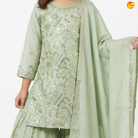 Pista Green Color Girls Branded Readymade Sharara set