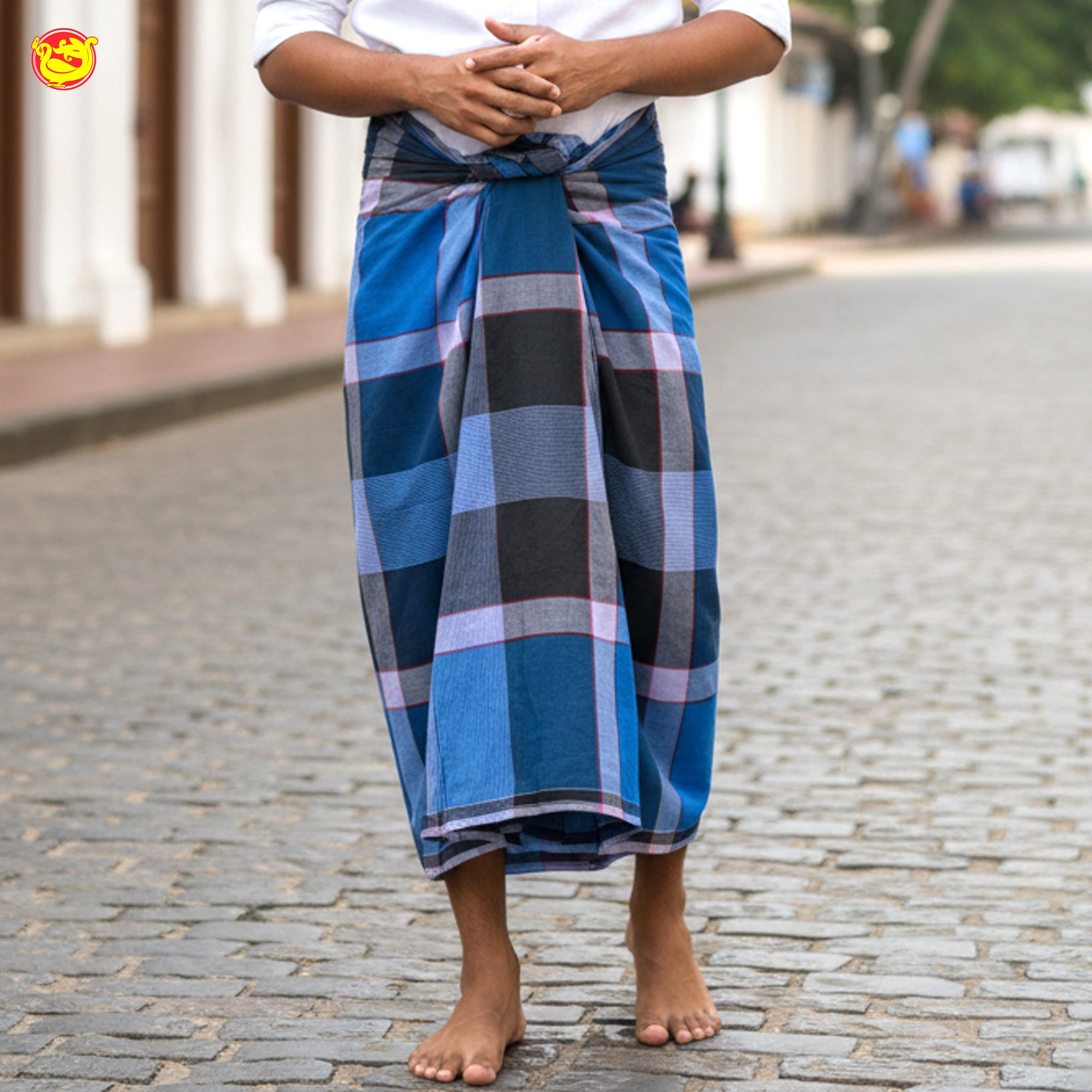 Men’s  Grey  with Brown Checked Cotton Stitched Lungi