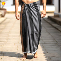 Men’s  Block with Grey Checked Cotton Stitched Lungi