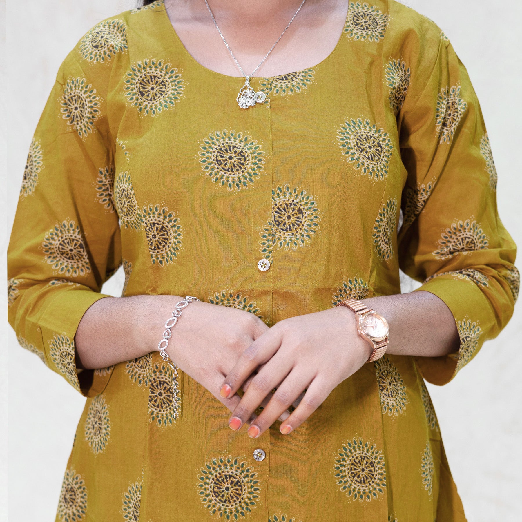 Tamira- Mustard Yellow With Floral Design  Ladies Branded Umbrella Top Readymade