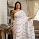 Off White With Gold Zari Stripes Mul Mul Cotton Saree