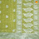 Mehandi Green Buttas Motifs Silver Zari Rich Pallu with Floral Border Georgette Saree - Thenianantham