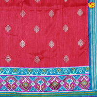 Red Buttas Motifs Zig Zag Ikat Print Woven Copper Zari Patola Silk Saree - Thenianantham