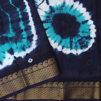 Turquoise blue With Navy Blue Sungudi Cotton Saree   without Blouse