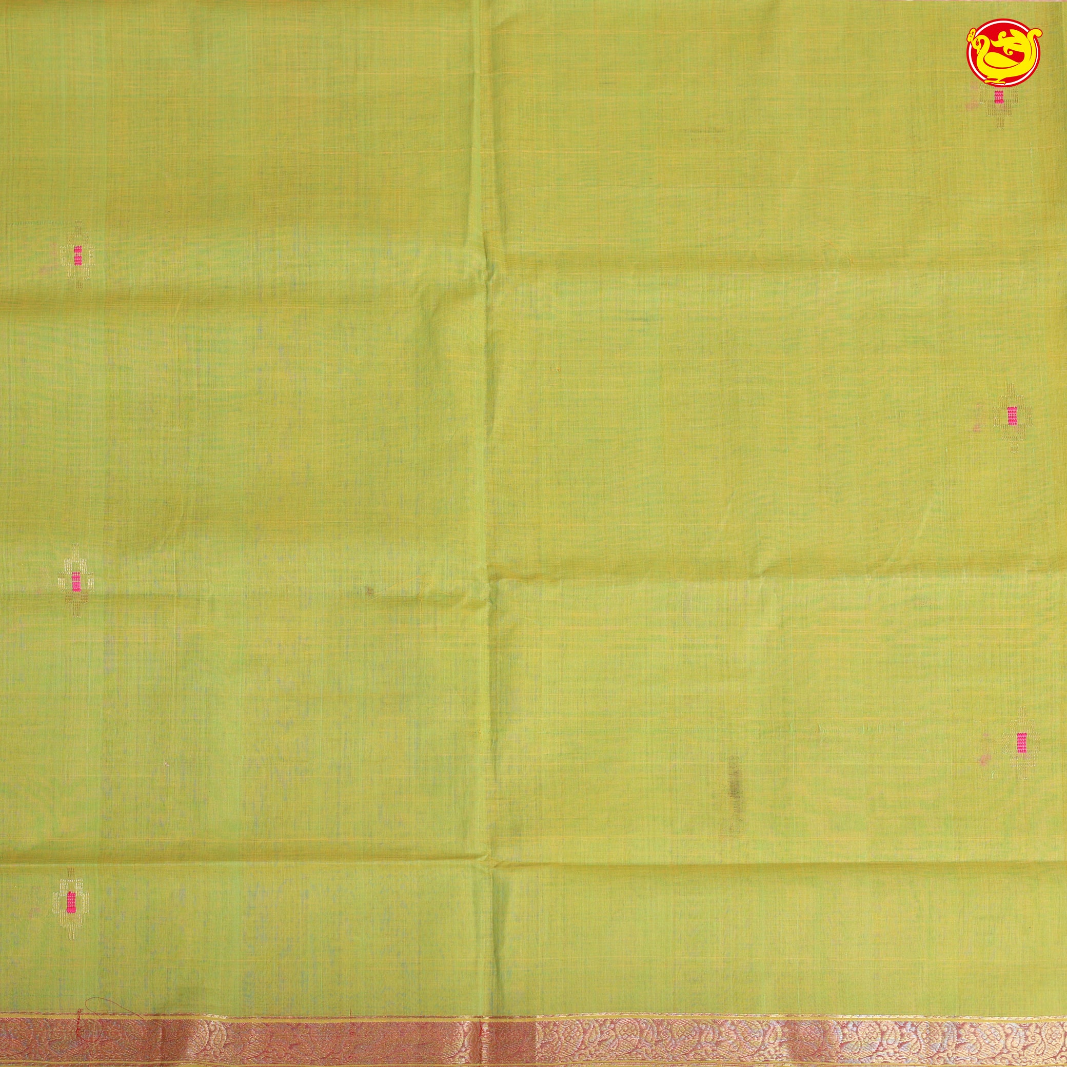 Lime Green with Brick Red Venkatagiri Pure Cotton Saree without Blouse