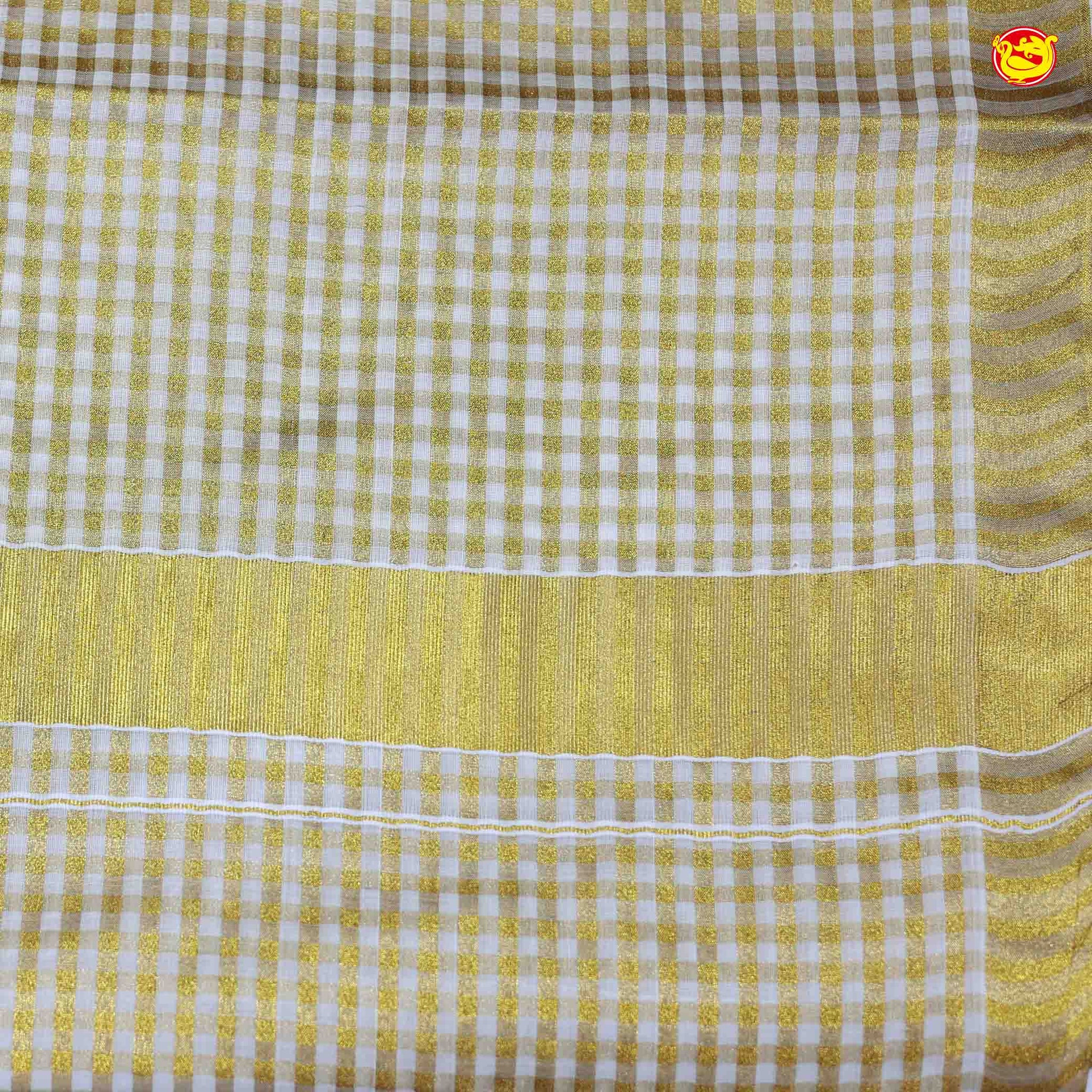 Southloom Exclusive Onam Kasavu Saree Checked Motifs Across Body (Matching Blouse Included)