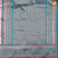 Pink with Teal Green Floral Motifs Soft Tissue Silk Saree