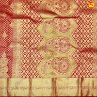 Cherry Red with Golden Stone Work Gold Zari Border Wedding Silk Saree