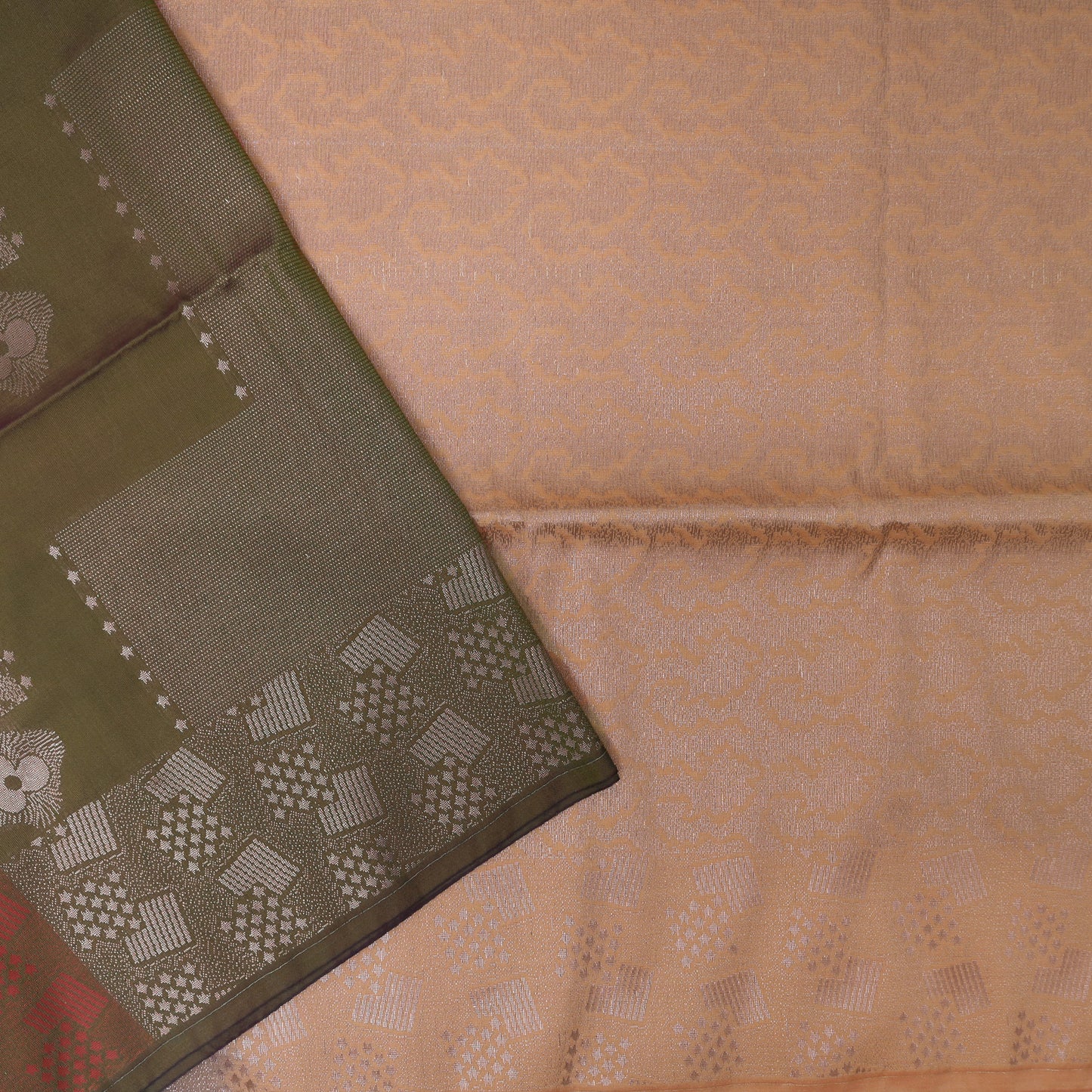 Green With Peach Soft Silk Saree