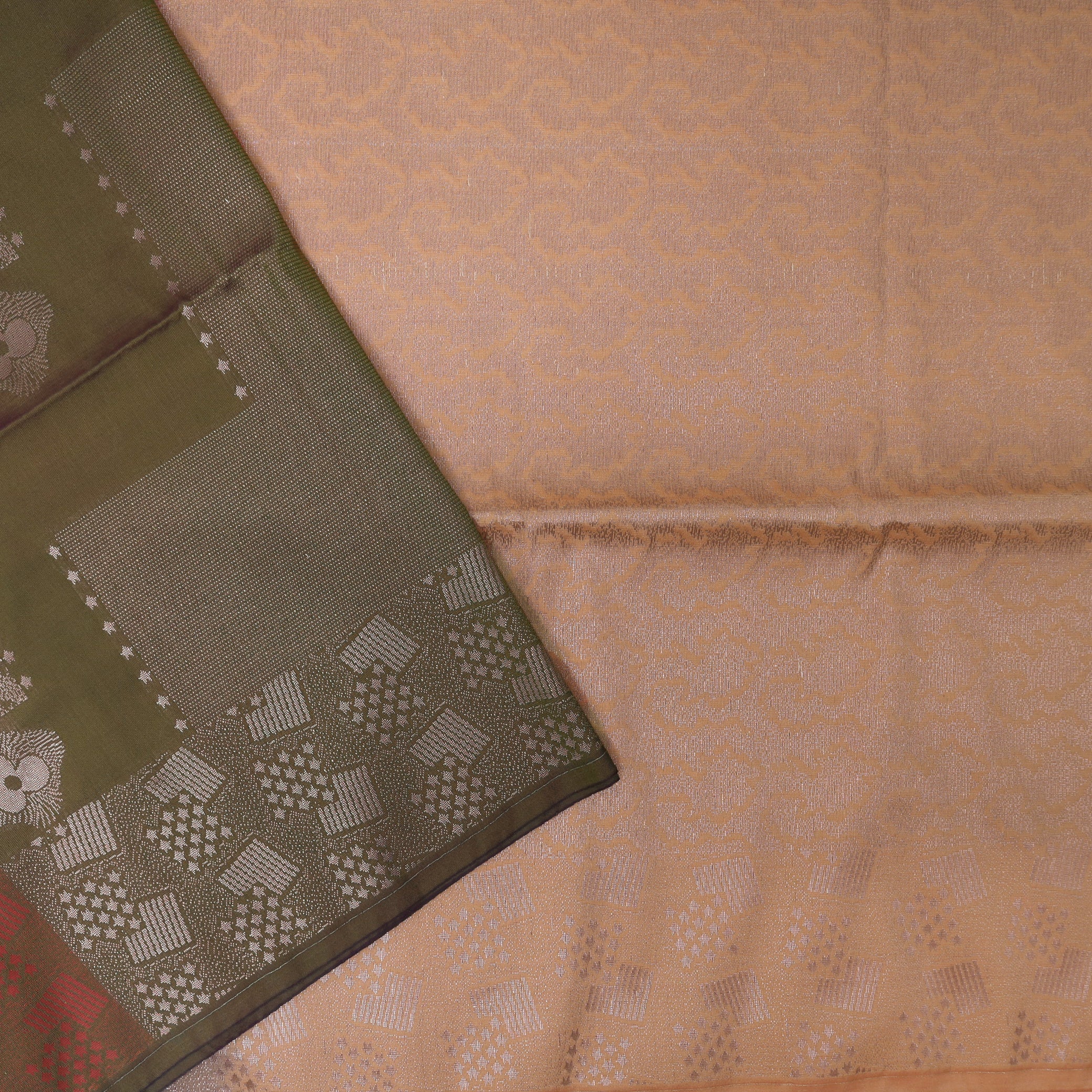 Green With Peach Soft Silk Saree