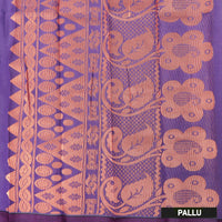 Pastel Green With  Purple Silk Cotton Saree
