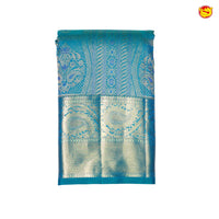 Sky Blue Mango Motifs Gold Zari Mango Floral Border Wedding Silk Saree - Thenianantham