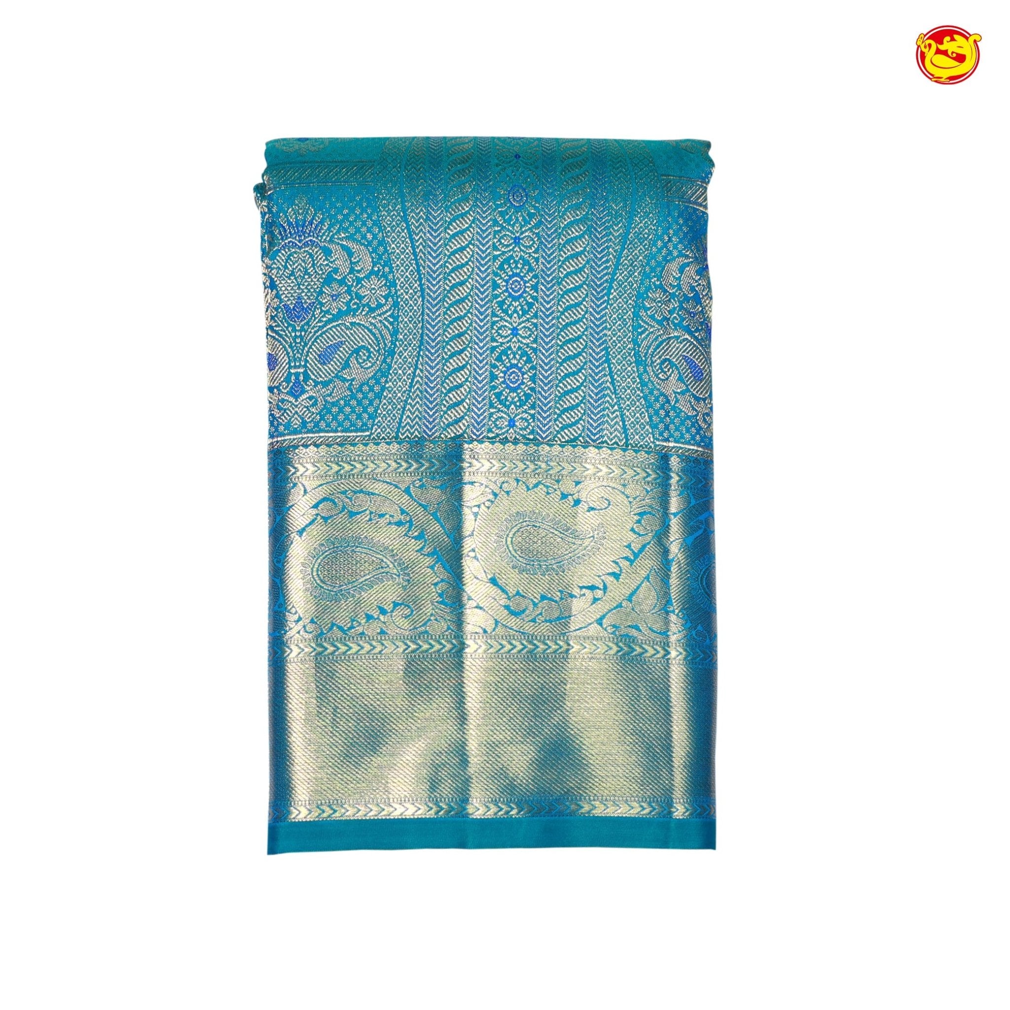 Sky Blue Mango Motifs Gold Zari Mango Floral Border Wedding Silk Saree