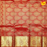 Dark Red Floral Motifs Gold Zari Border Pure Kanjivaram Subhalaya Wedding Silk Saree - Thenianantham