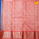 Royal Blue Checked Traditional Buttas Gold Zari Floral Border Pure Kanjivaram Soft Silk Saree - Thenianantham