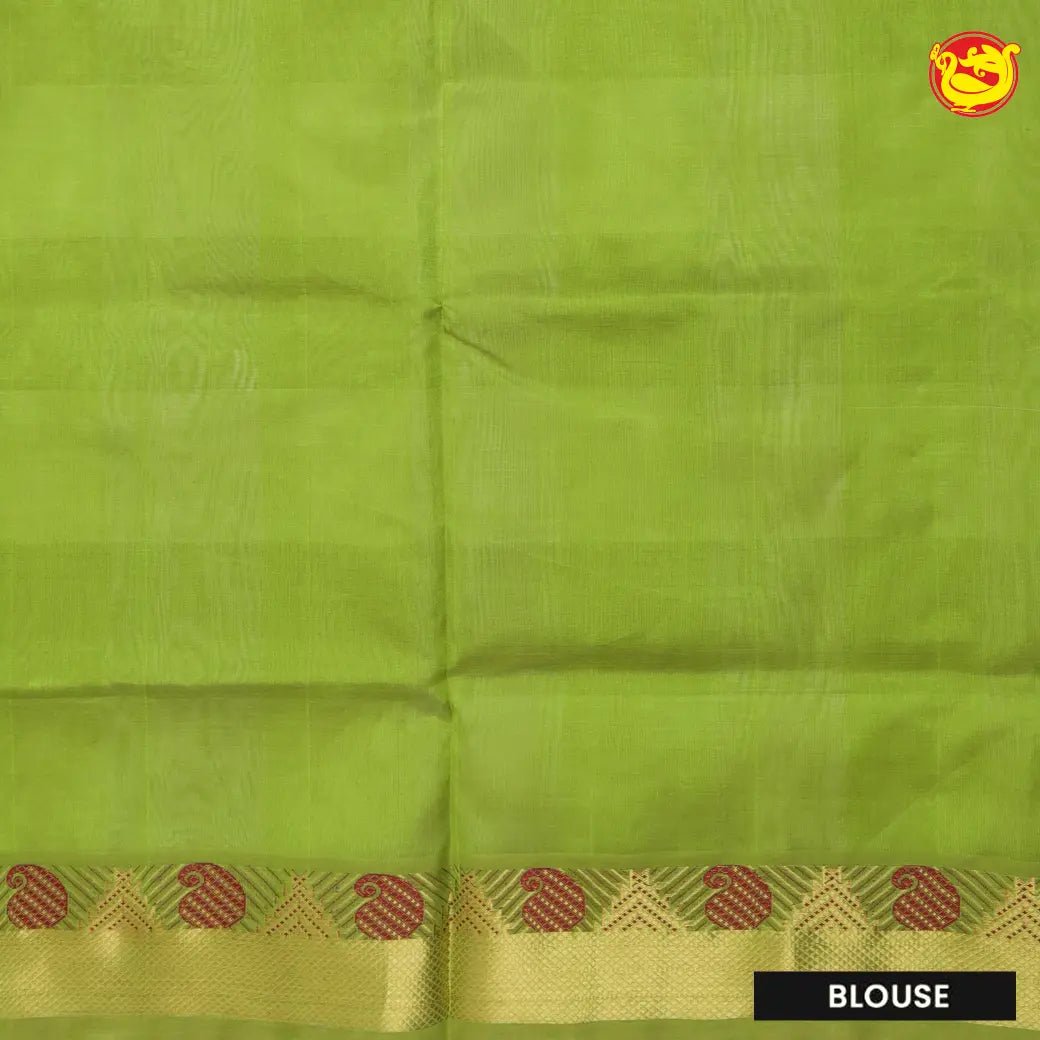 Off - White With Light Green Arani Silk Cotton Saree - Thenianantham