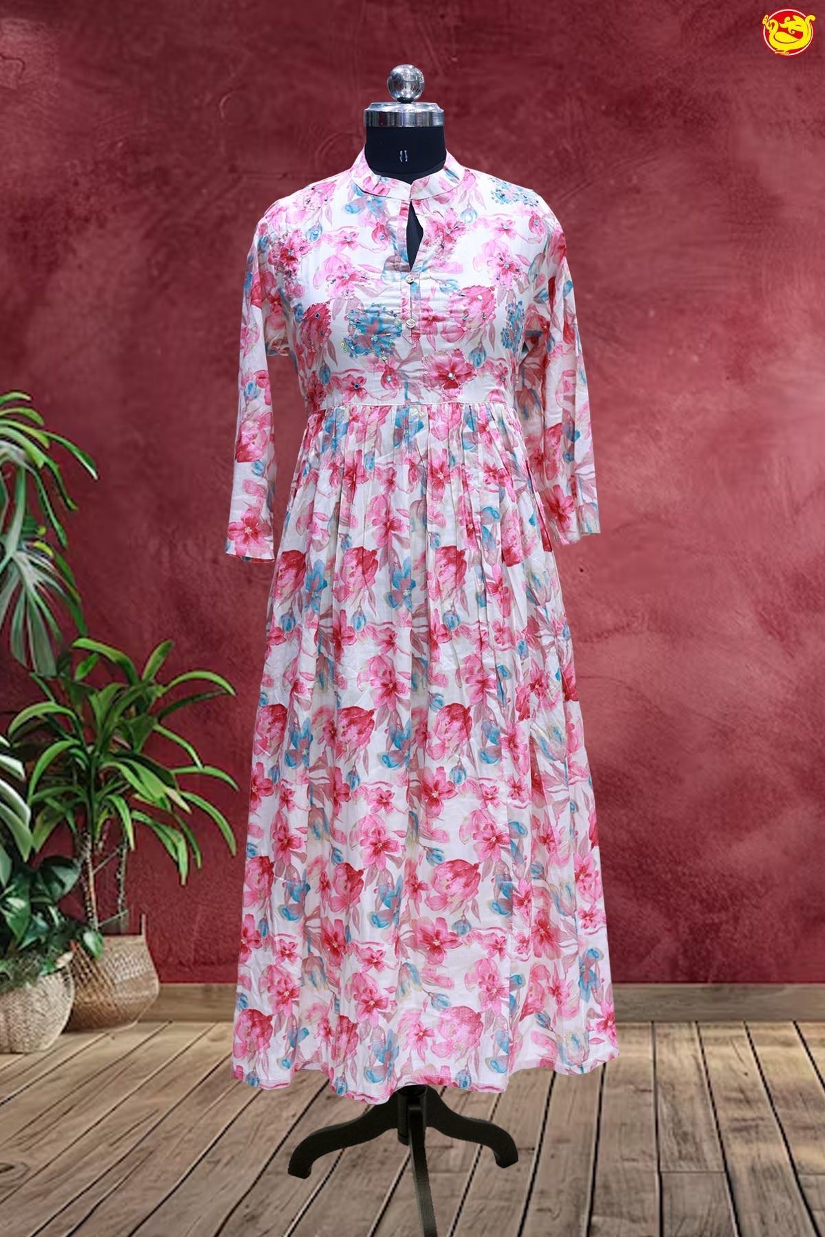 Pink with Colourufull Folral Garden Ladies Branded Readymade Maxi Top