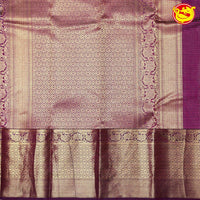 Purple Shades of Ocean Blue Double Checked Mango Motifs Gold Zari Floral Long Border Pure Kanjivaram Soft Silk Saree - Thenianantham