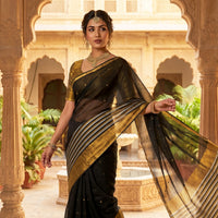 Black With Gold Colour  Mul Mul Cotton Saree