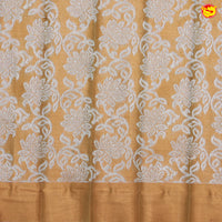 Mustard Yellow with Green Pallu Floral Design in Silver Zari Kotta Tissue Saree