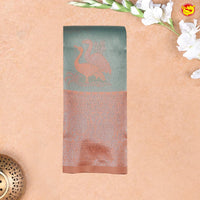 English Grey with Peach Flamingo Motifs Kubera Pattu Saree - Thenianantham