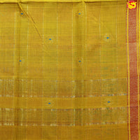 Ink Blue with Maroon Checked Gold Zari Border Yellow Floral Pallu Venkatagiri Pure Cotton without Blouse - Thenianantham