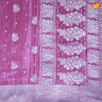 Party Pink Buttas Motifs Silver Zari Rich Pallu with Floral Border Georgette Saree - Thenianantham