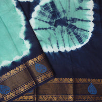 Sea Green With Navy Blue Sungudi Cotton Saree   without Blouse