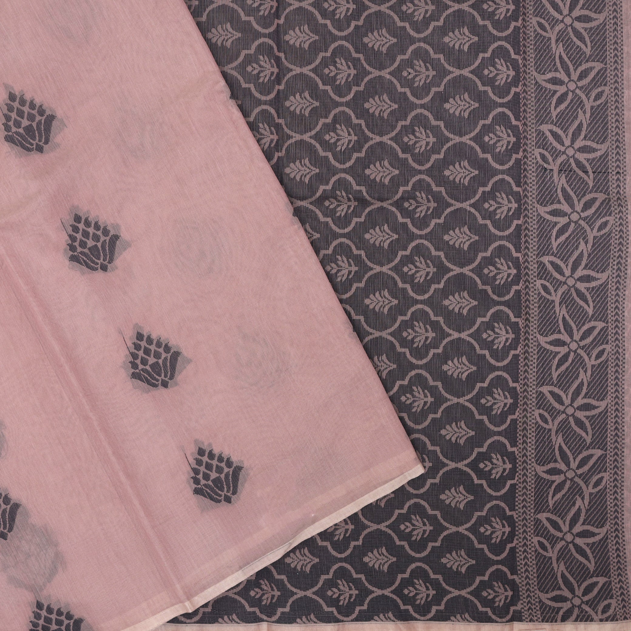 Pastel Pink With Black Zari Silk Cotton Saree