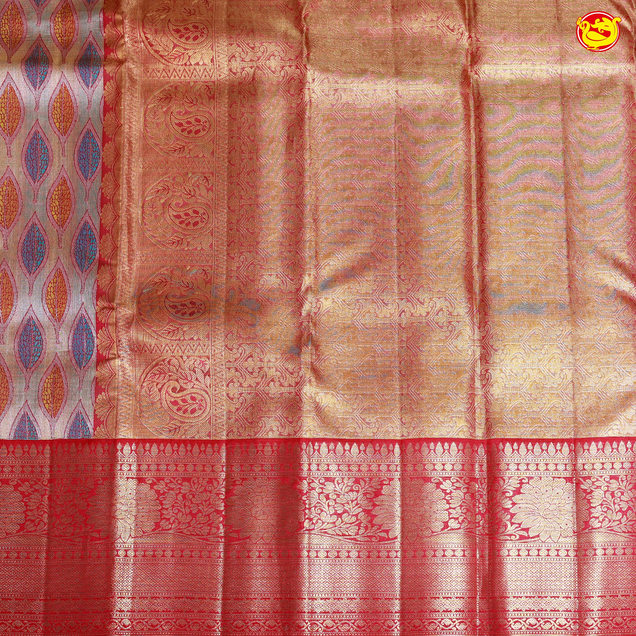 Multicolor Leafs Motifs Tissue Wedding Silk Saree