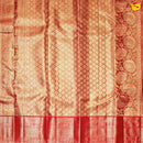 Golden Red Floral Motifs Gold Zari Traditional Floral Border Tissue Wedding Silk Saree - Thenianantham