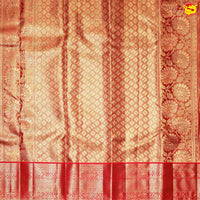 Golden Red Floral Motifs Gold Zari Traditional Floral Border Tissue Wedding Silk Saree - Thenianantham