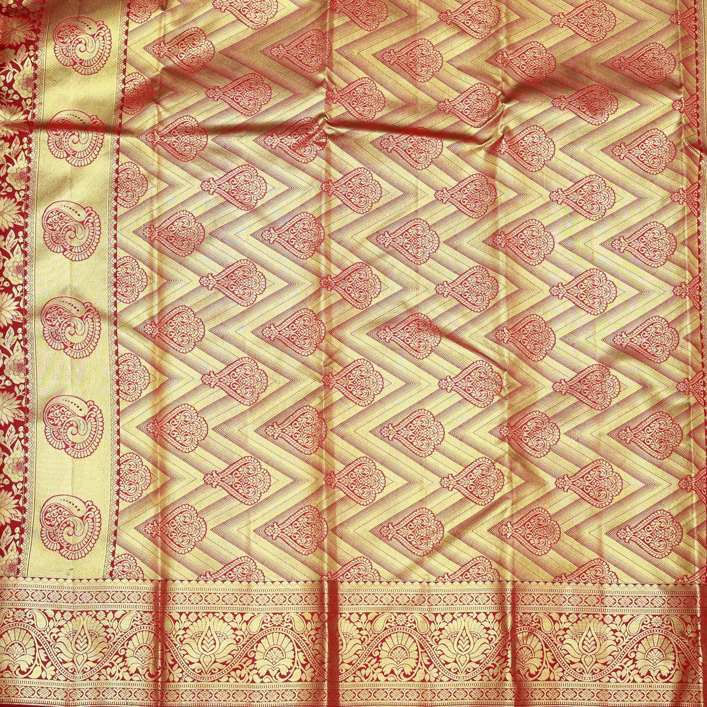 Dark Red with Gold Zari Border Wedding Silk Saree
