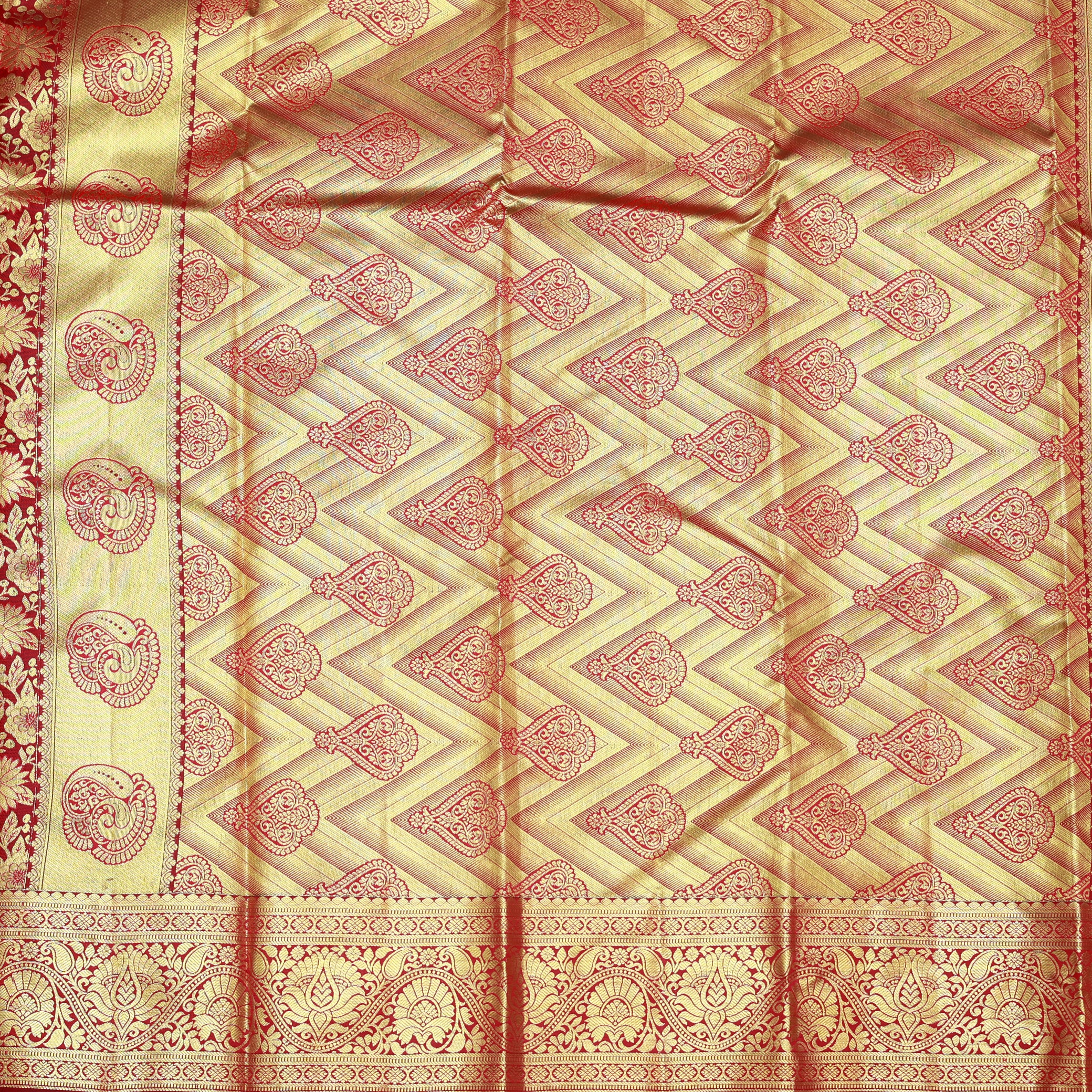 Dark Red with Gold Zari Border Wedding Silk Saree