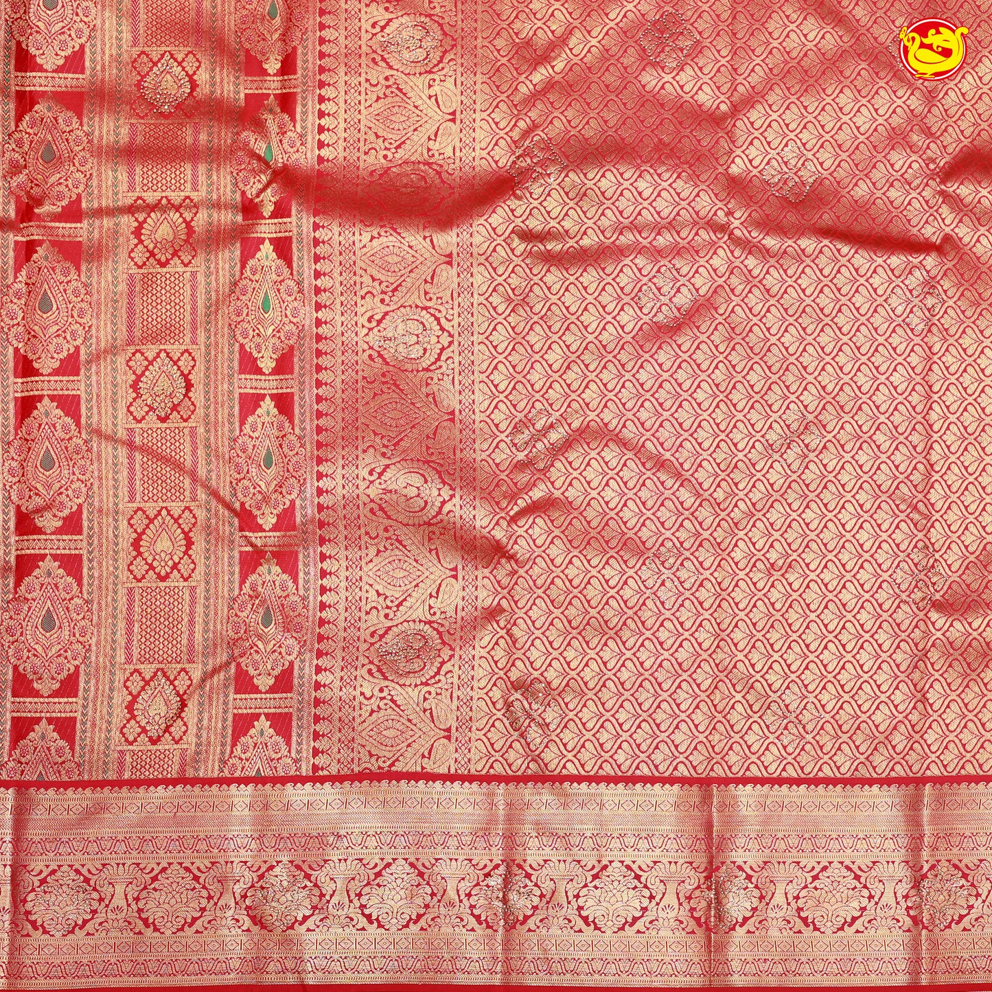 Chilly Red with Golden Zari Border Wedding Silk Saree