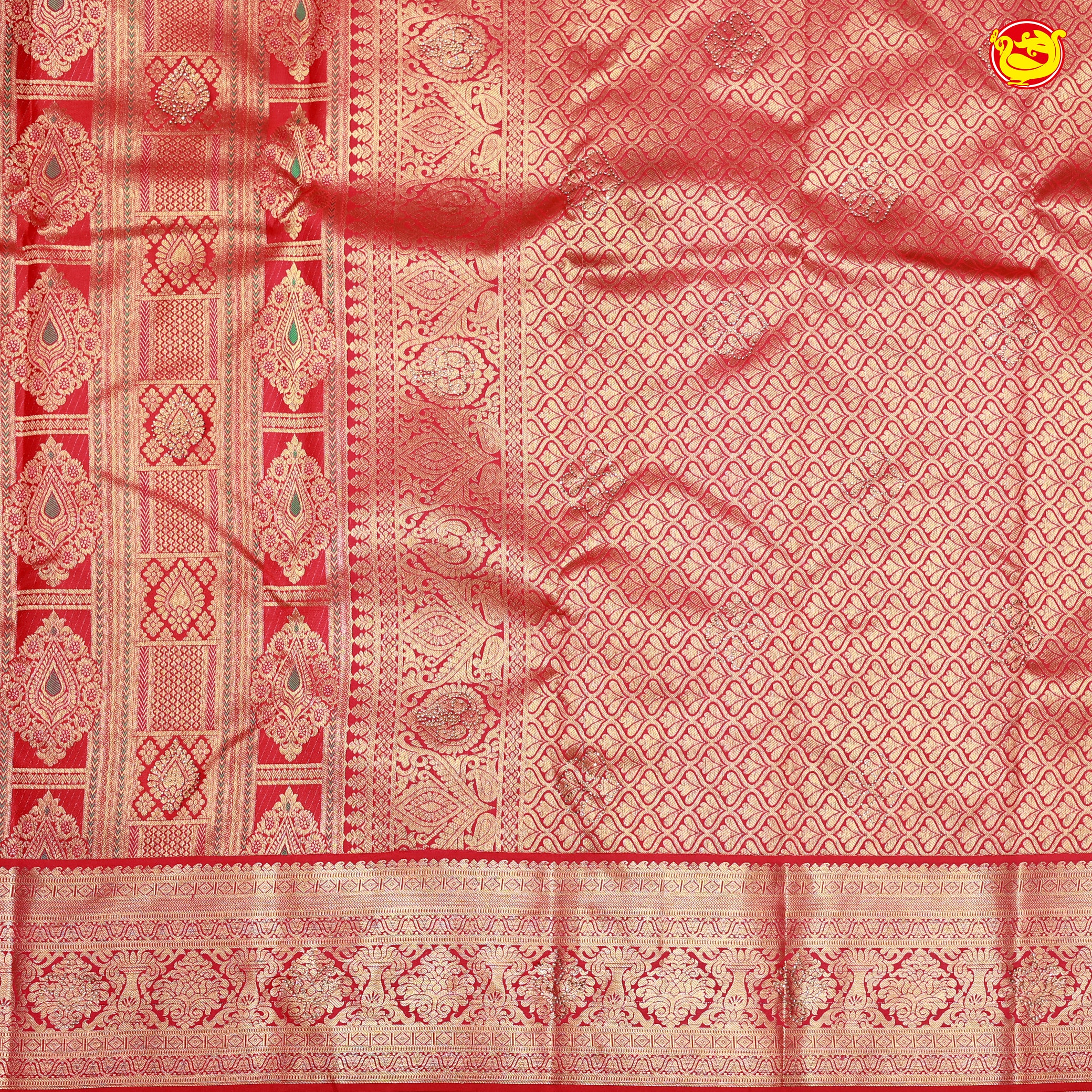 Chilly Red with Golden Zari Border Wedding Silk Saree