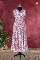 White with Pink Floral Motifs Branded Readymade Maxi Long Top