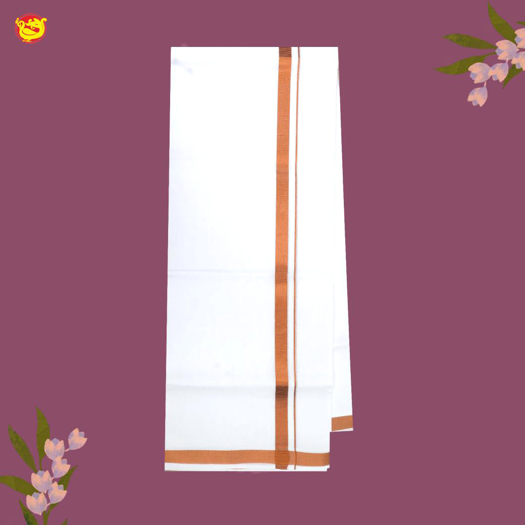 White with Gold Fancy Border Single Layer Cotton Men’s Dhoti