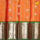 Orange and Green Checked in Tree Buttas Long Border Heirloom Pure Soft Silk Saree - Thenianantham