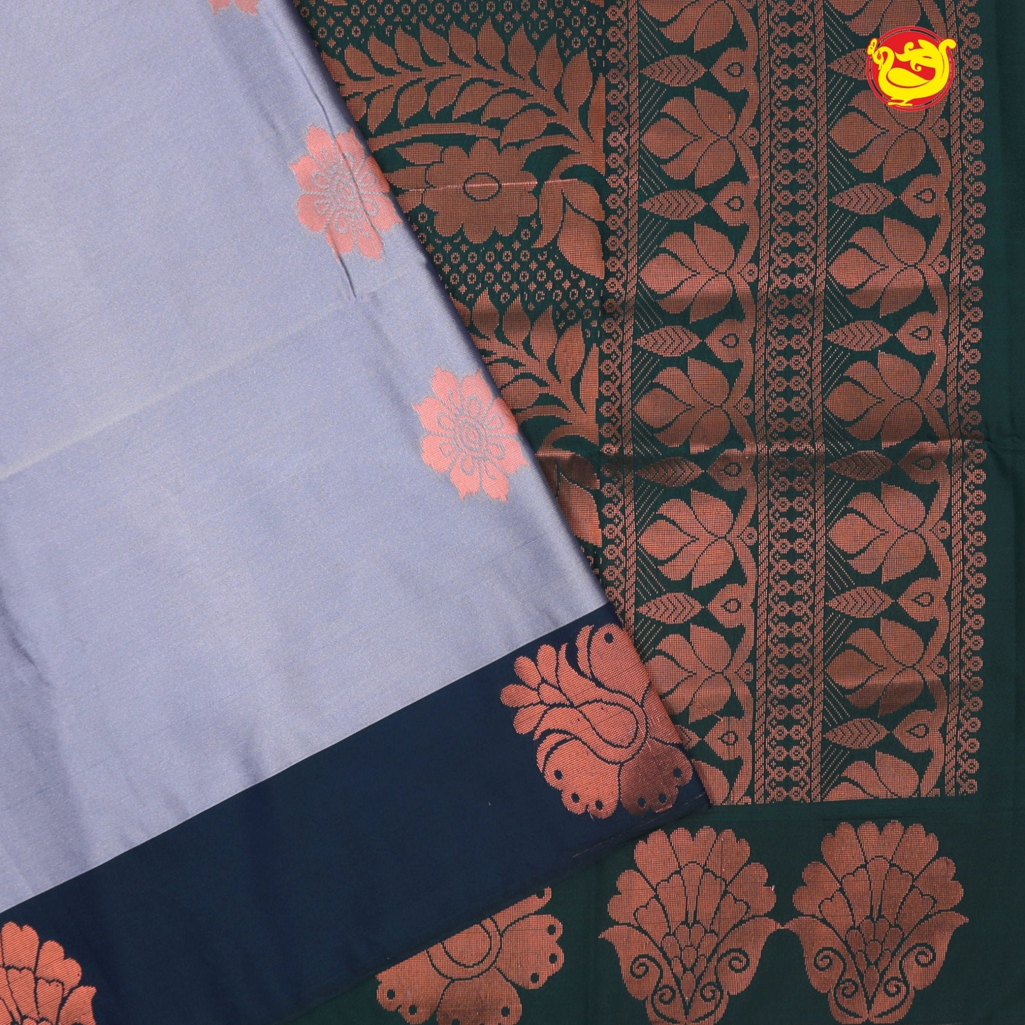 Light Grey with Deep green Soft Silk Saree - Thenianantham