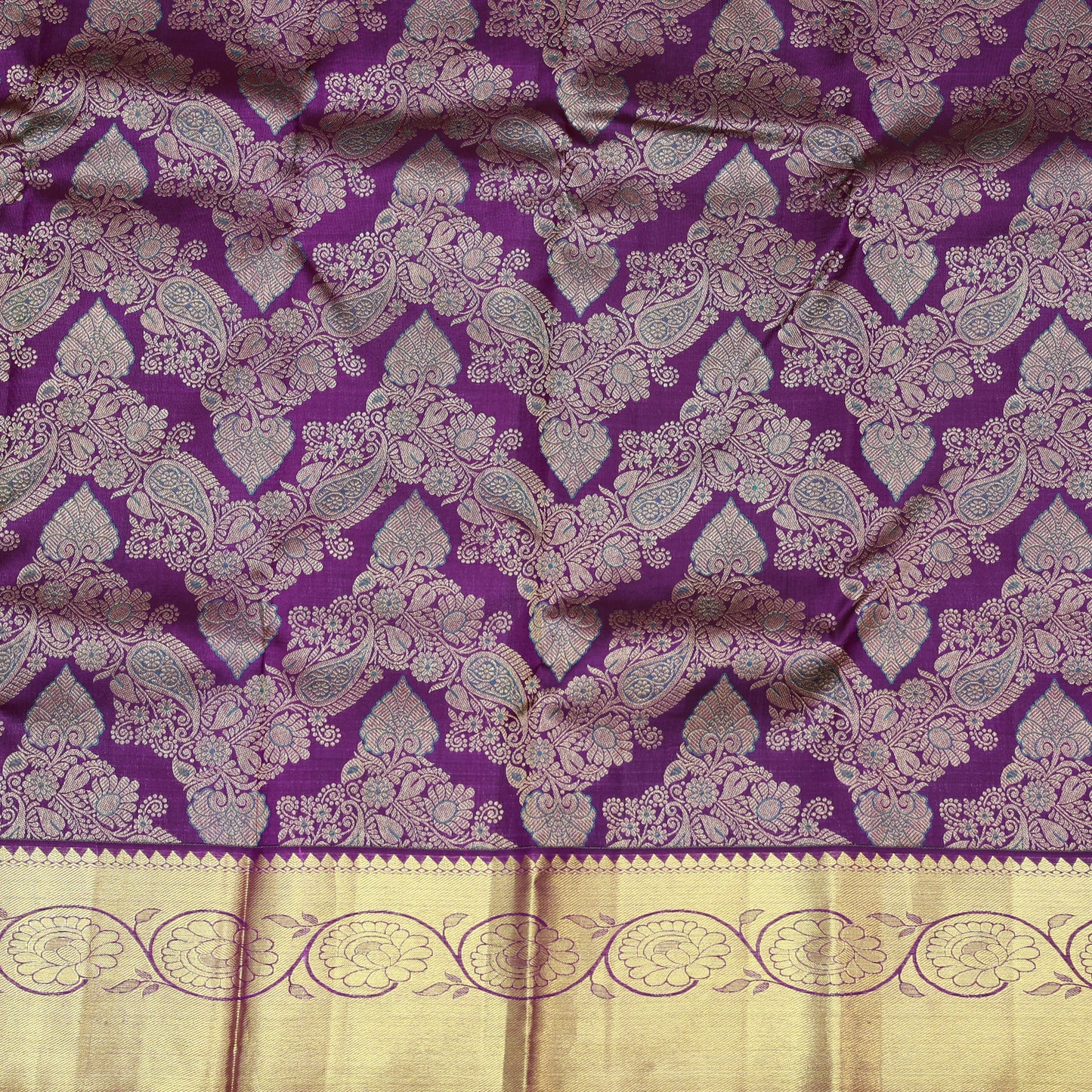 Purple with Golden Zari Border Wedding Silk Saree