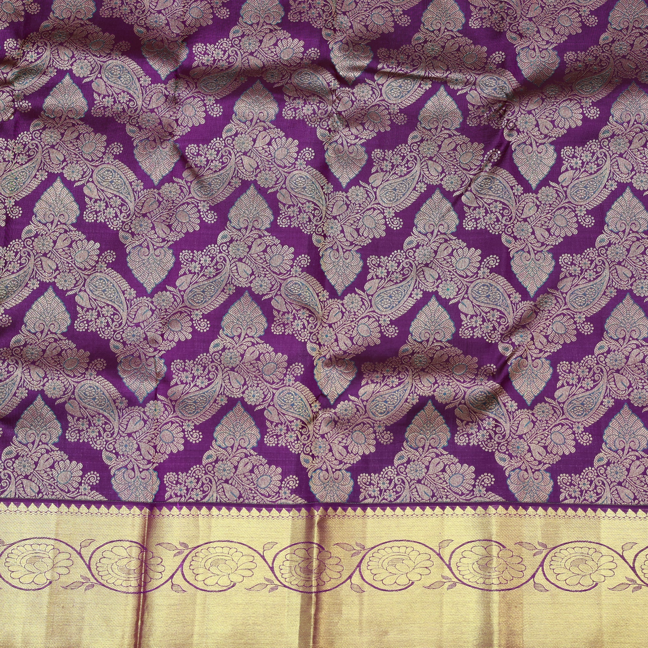 Purple with Golden Zari Border Wedding Silk Saree