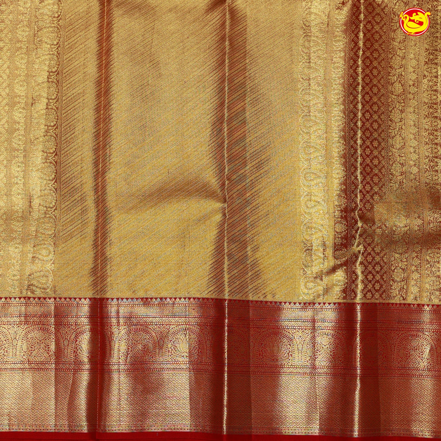 Golden with Red Border Traditional Tissue Wedding Silk Saree