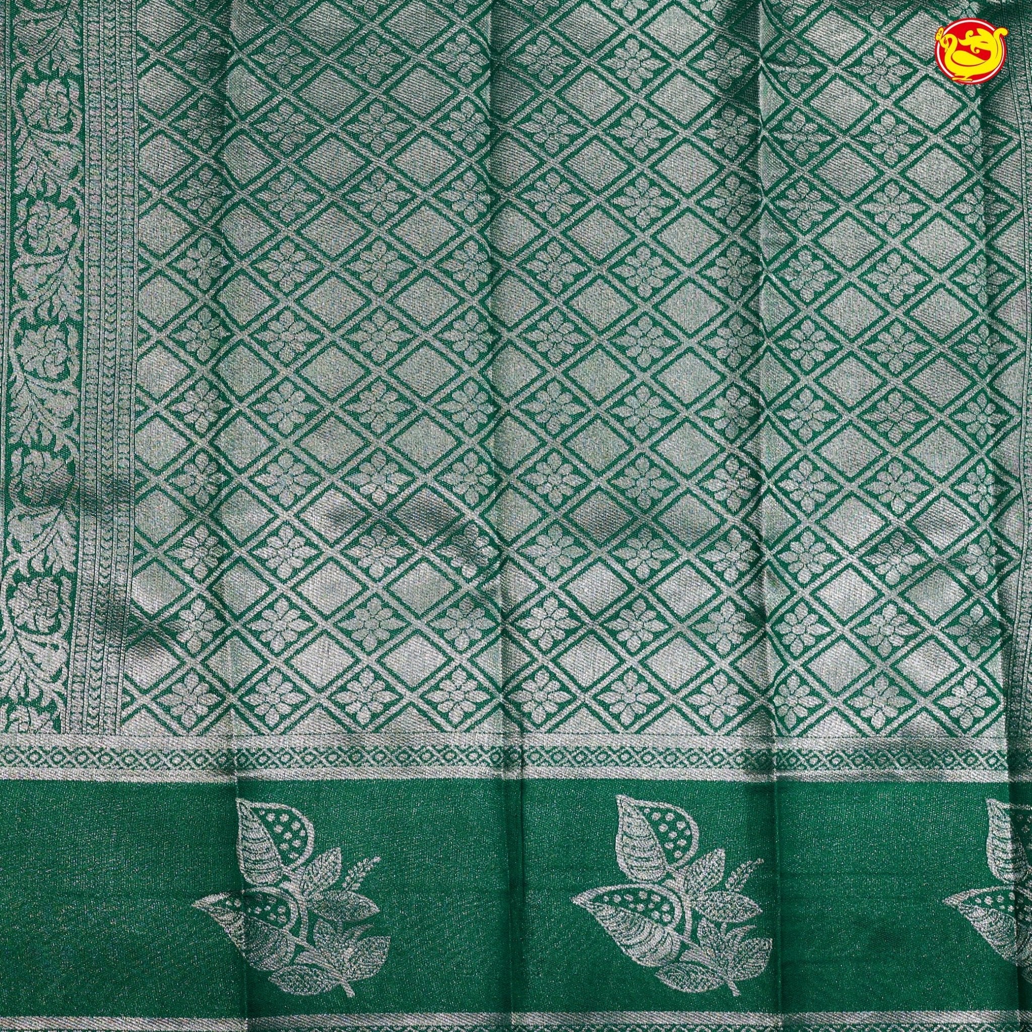 Rose Milk with Green Leaf's Border Kubera Pattu Saree - Thenianantham