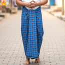 Men’s  Blue  with Brown Checked Cotton Stitched Lungi