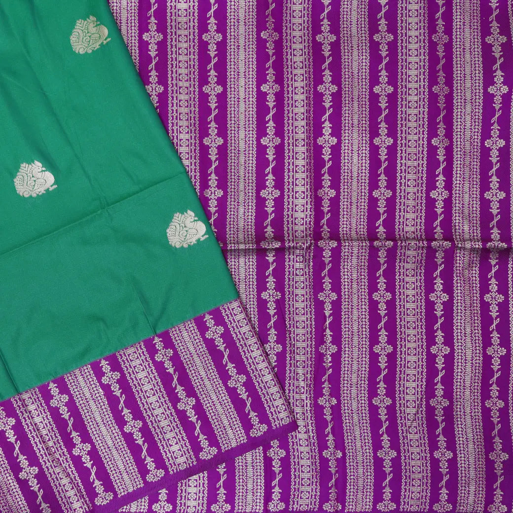 Green with Purple Soft Silk Saree